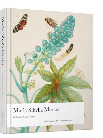 Book front cover featuring plant, butterflies and a chrysalis (?). Title, author and publisher info are presented toward the bottom in black type within a white box. The picture presents an oblique view of the spine.