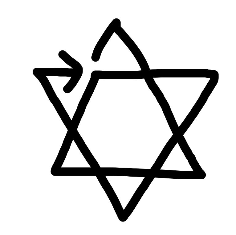 wikipediaの「一筆書き」の例の六芒星は先に△を書く
そもそも一筆書きの図形としてピンとこないよ