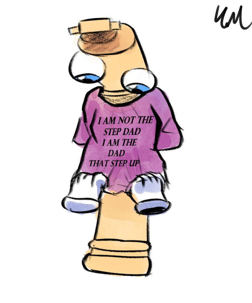 An artwork of kinger from digital circus as he wears a shirt that says "I am not the step dad I am the dad that step up".