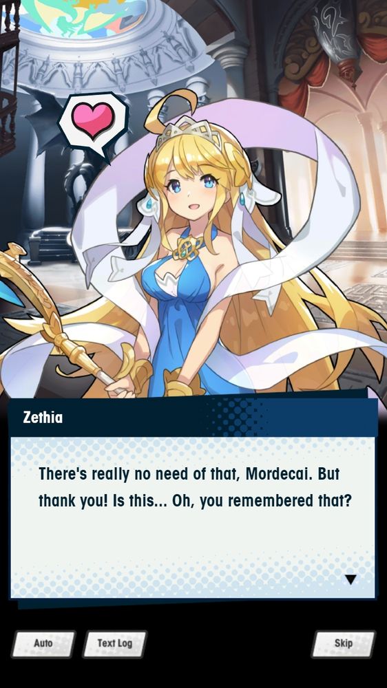 Zethia: There's really no need of that, Mordecai. But thank you! Is this... Oh, you remembered that?