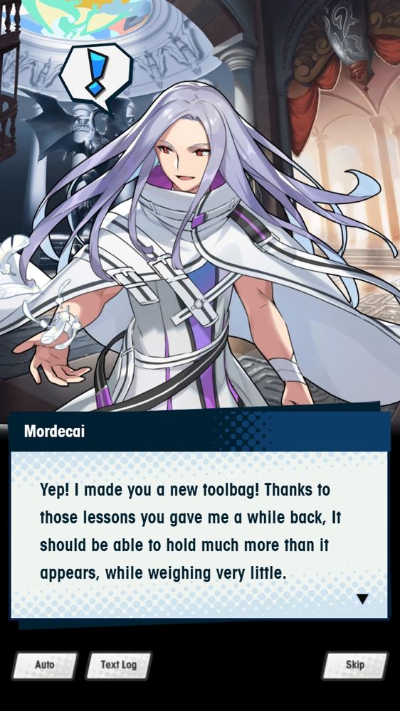 Mordecai: Yep! I made you a new toolbag! Thanks to those lessons you gave me a while back, It should be able to hold much more than it appears, while weighing very little.