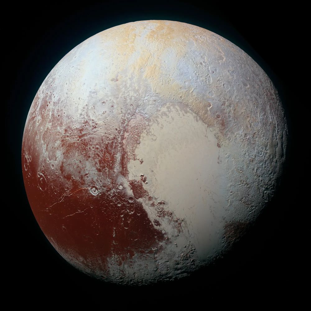 Enhanced color global view of Pluto, taken when NASA’s New Horizons spacecraft was 280,000 miles (450,000 kilometers) away.
Credit: NASA/JHUAPL