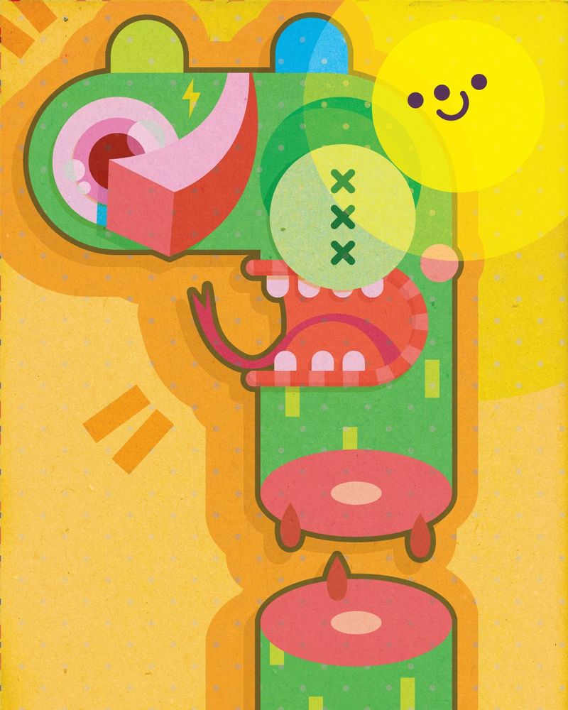 Digital illustration of some crazy dragon that seems to have had his head cut off! Illustration created in adobe illustrator 
