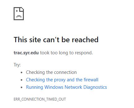 404 message showing TRAC is down.
