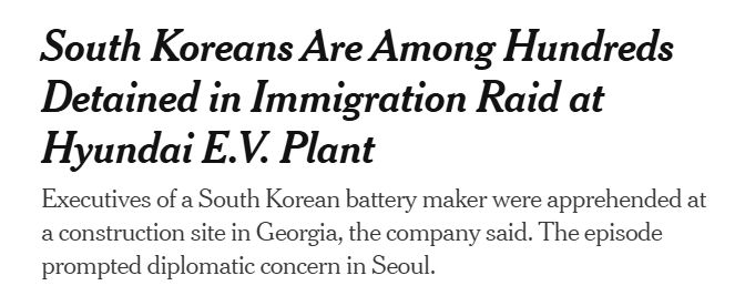 South Koreans Are Among Hundreds Detained in Immigration Raid at Hyundai E.V. Plant
Executives of a South Korean battery maker were apprehended at a construction site in Georgia, the company said. The episode prompted diplomatic concern in Seoul.