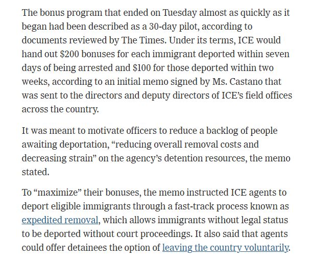 The bonus program that ended on Tuesday almost as quickly as it began had been described as a 30-day pilot, according to documents reviewed by The Times. Under its terms, ICE would hand out $200 bonuses for each immigrant deported within seven days of being arrested and $100 for those deported within two weeks, according to an initial memo signed by Ms. Castano that was sent to the directors and deputy directors of ICE’s field offices across the country.
Editors’ Picks
The Changing Politics of Masks
Books for Kids Starting Preschool
How Your Diet Influences Your Colorectal Cancer Risk
It was meant to motivate officers to reduce a backlog of people awaiting deportation, “reducing overall removal costs and decreasing strain” on the agency’s detention resources, the memo stated.
To “maximize” their bonuses, the memo instructed ICE agents to deport eligible immigrants through a fast-track process known as expedited removal, which allows immigrants without legal status to be deported without court proceedings. It also said that agents could offer detainees the option of leaving the country voluntarily.