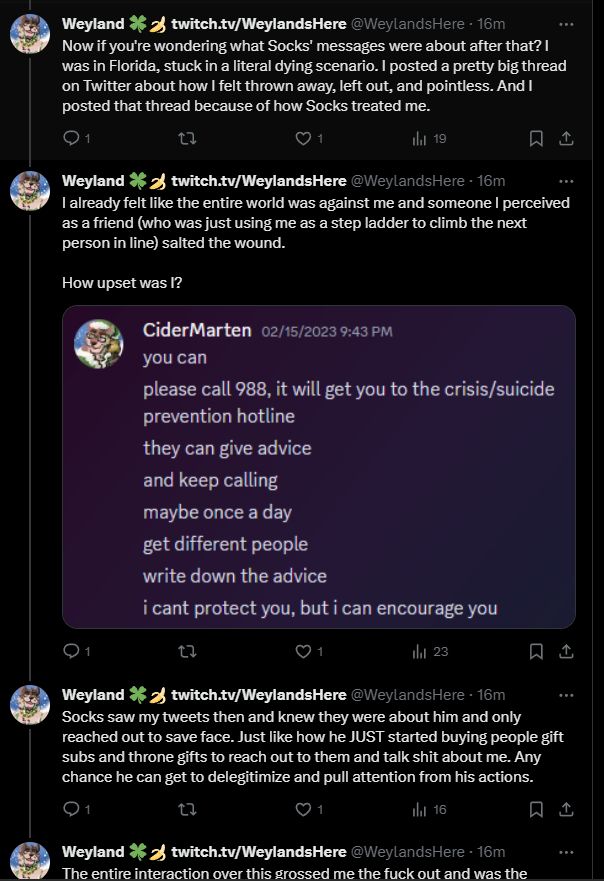 Weyland's tweet, where in the second tweet he blamed me directly.