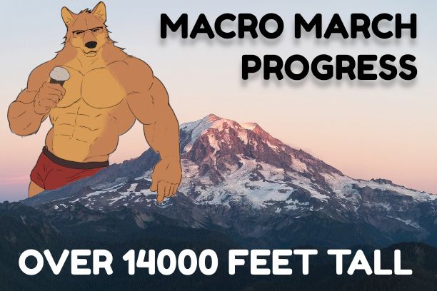 A picture of Socks towering behind Mount Rainier, a mountain in Washington state. Art is by @kasedog.bsky.social. The image is from Wikipedia. Graphics design is from my passion.