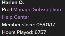 A screen grab of a roll20 account summary, showing 6757 hours of D&D since May of 2017
