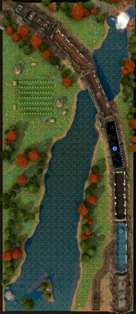 A train comprised of many different types of cars, including a witch's hut and an extradimensional portal