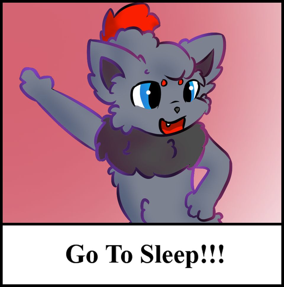 a Zorua pointing off in the distance yelling at the viewer to go to sleep!