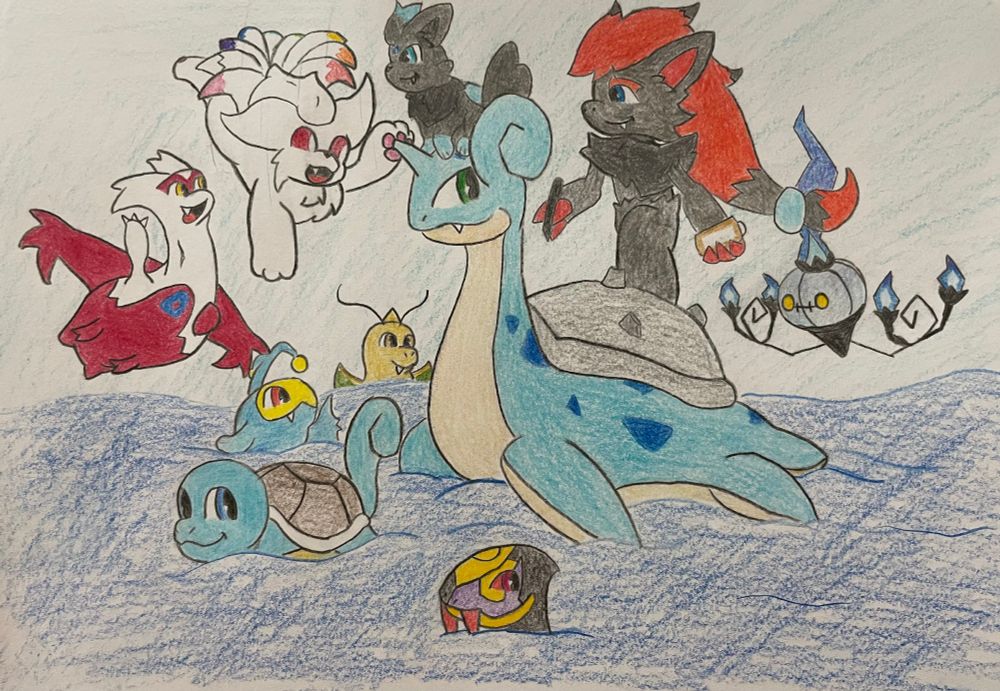 Ninetales, Latias, Lanturn, Squirtle, Seviper, Dragonite, Zorua, Lapras, Zoroark, and Chandelure