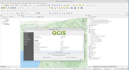 QGIS Screenshot showing the unreleased development version of QGIS running on NixOS.