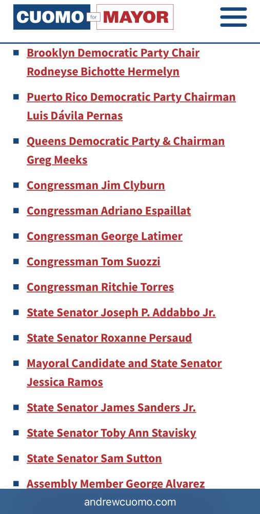 Elected officials & Dem orgs that endorsed Cuomo