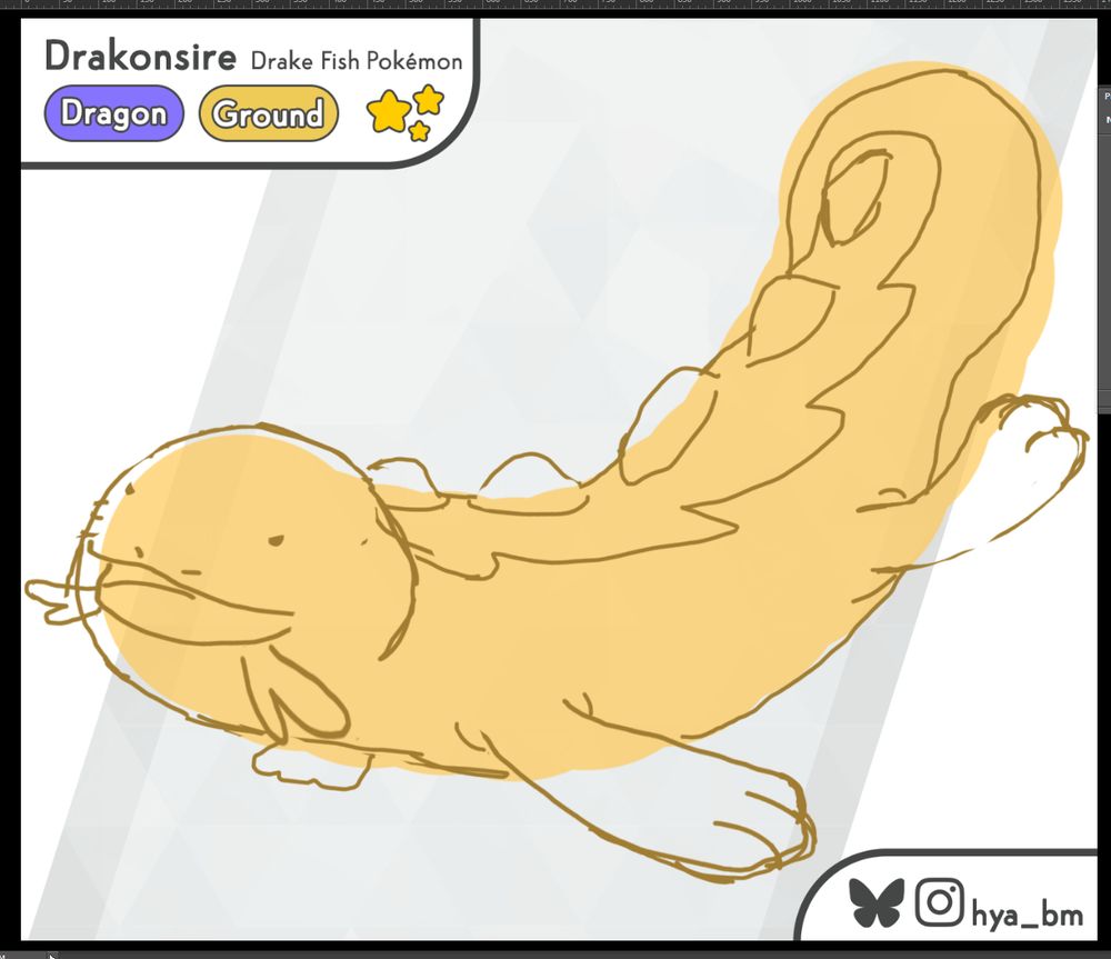 Work in progress illustration for a dragon type variant of a Quagsire called Drakonsire