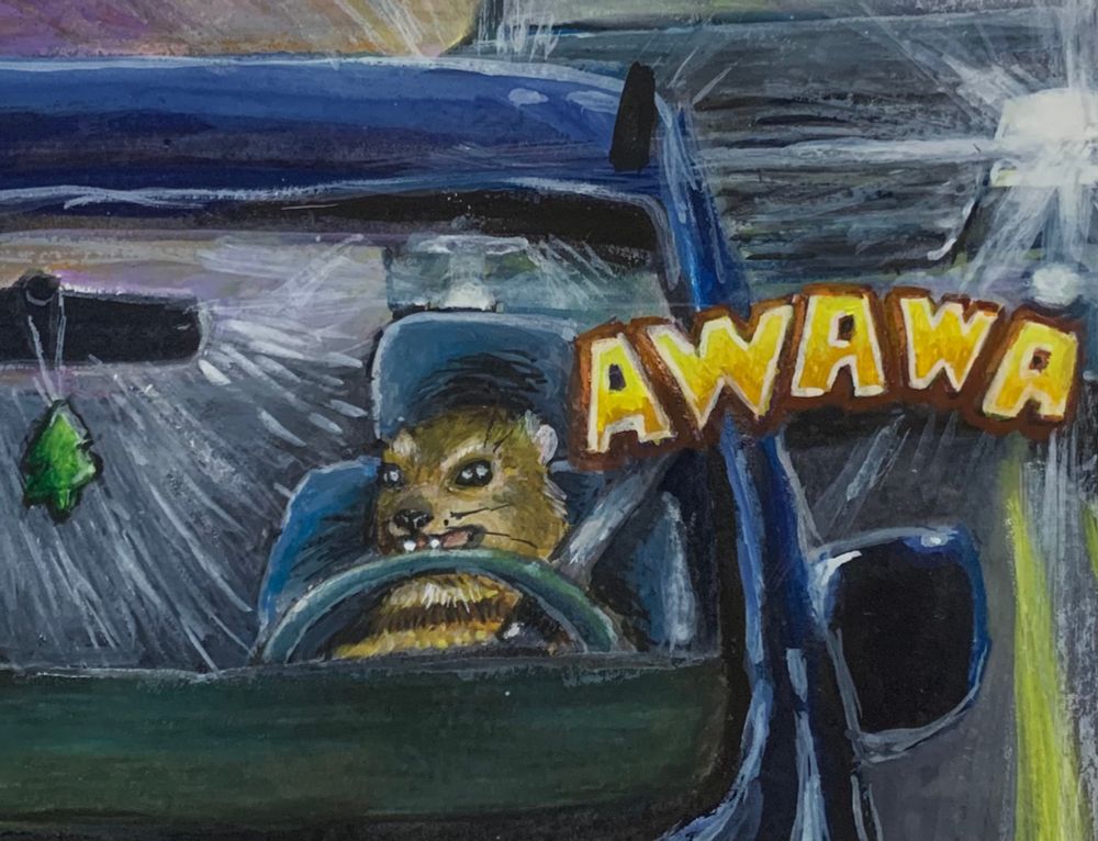 Hyrax driving and saying “Awawa”