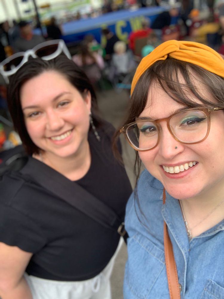 Selfie of 2 women with brown hair and brown eyes