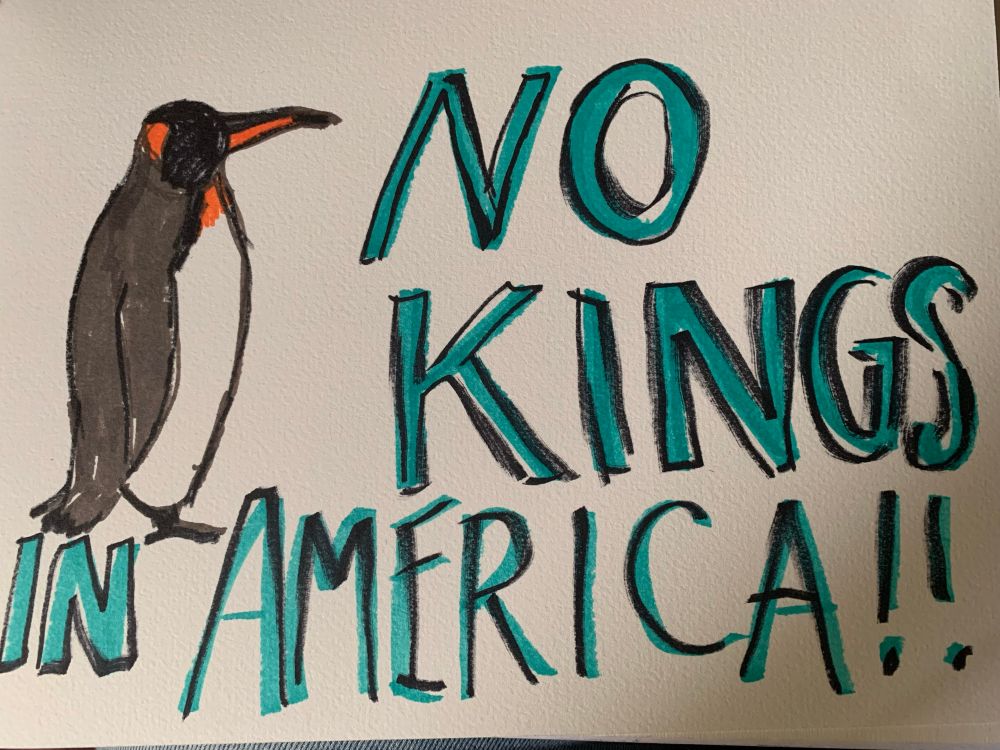 No Kings in America with a king penguin 