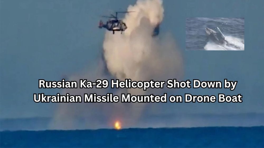 Russian Ka-29 Helicopter Shot Down by Ukrainian Missile Mounted on Drone Boat