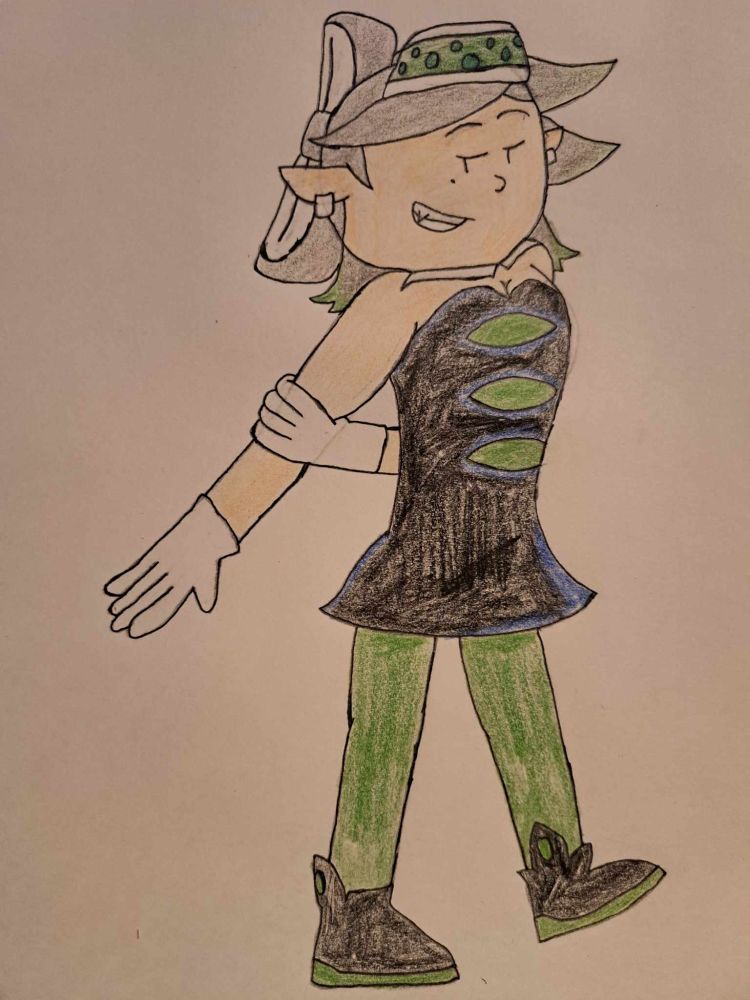 Marie striking the pose she did at the end of Tomorrow's Nostalgia Today, complete with a nonchalant smirk.
