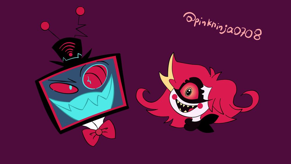 Vox and Niffty from hazbin hotel, illustrated in Tahoma2D