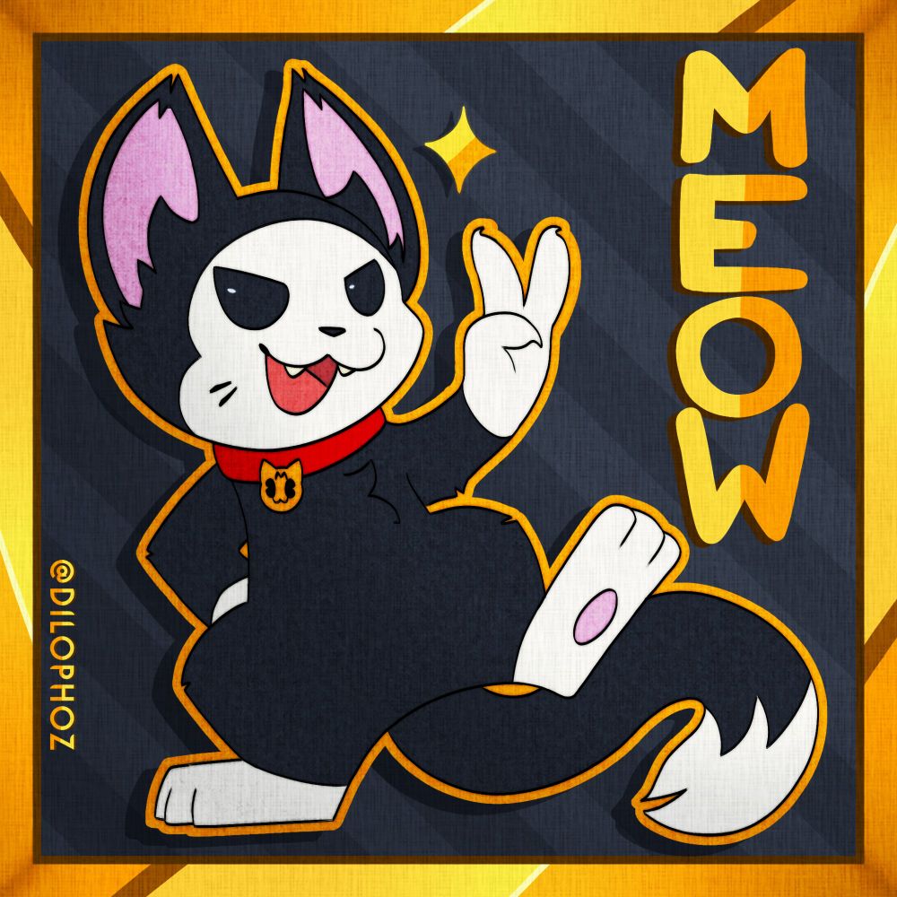 Arte digital de Kit de 'Brawl Stars' se exibindo, possivelmente provocando alguém, enquanto realiza uma pose de V (✌️) com sua pata.