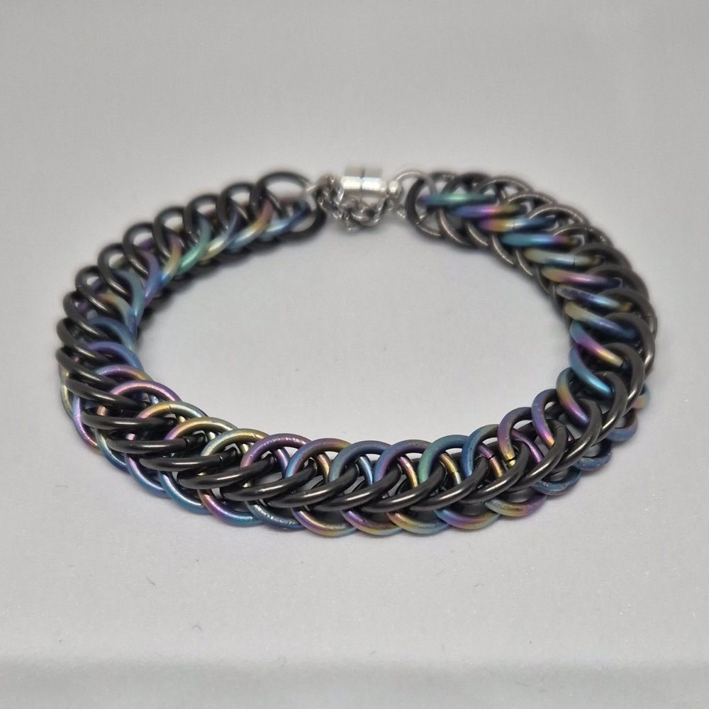 Rainbow and black chainmail bracelet
