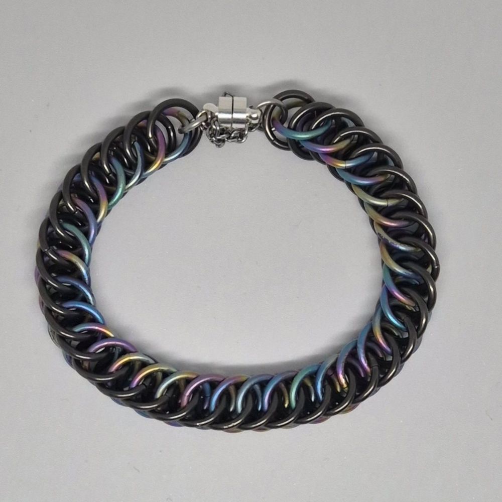 Rainbow and black chainmail bracelet