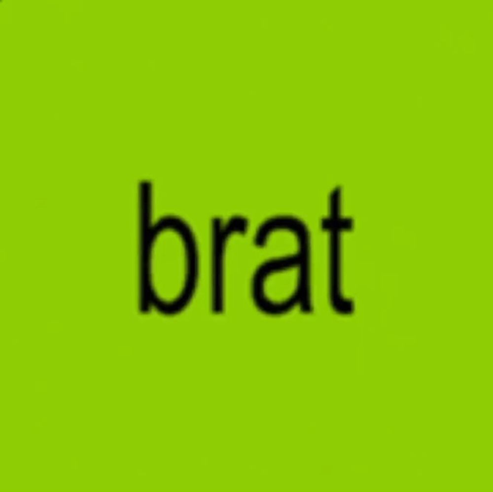 the word brat is written in black letters on a bright green background .