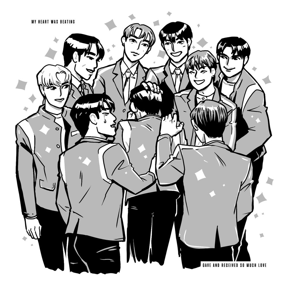 Panel 13: "My heart was beating. I gave and received so much love." The newly-announced members of ZB1 coming together to congratulate and comfort each other