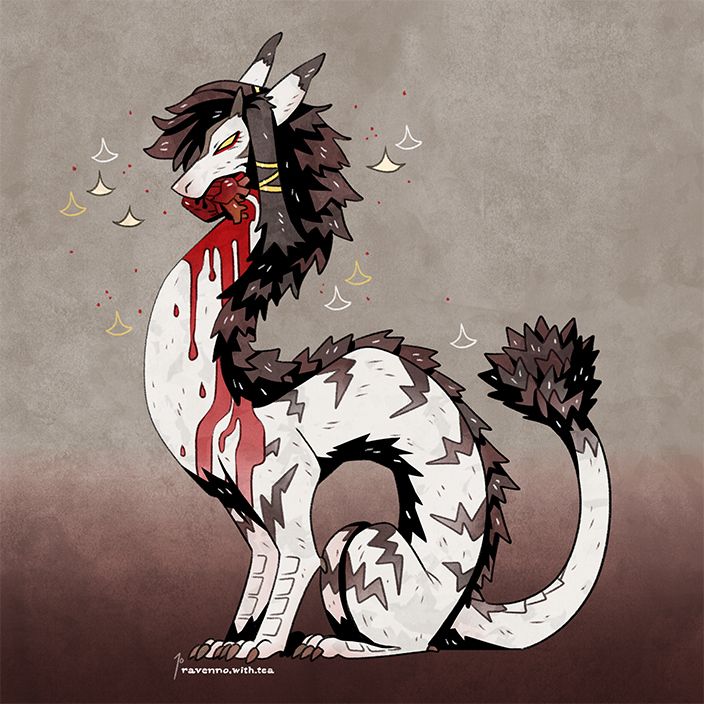 illustration of frostedmonster.bsky.social 's original character (OC) Dion Wyrmbane with a snack
