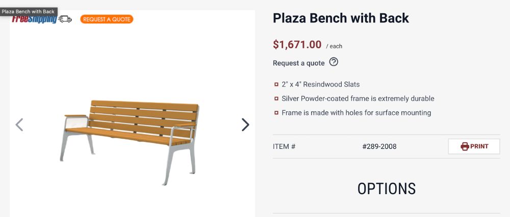 Image of a generic park bench, being sold for $1,671
