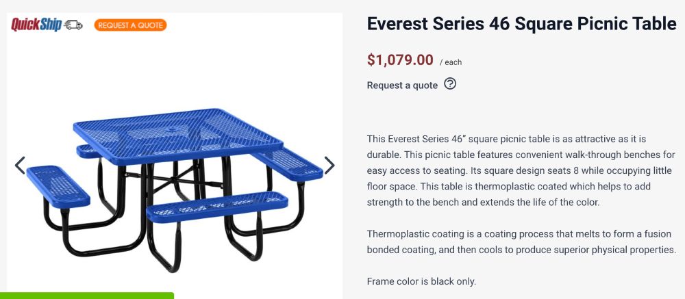 A picture of a generic picnic table, being sold for $1,079
