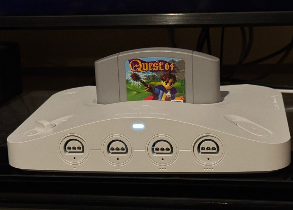 The N64 video game Quest 64 inserted into an Analogue 3D console