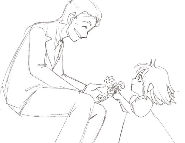 lil tiny Petra giving her uncle Viktor some flowers she picked