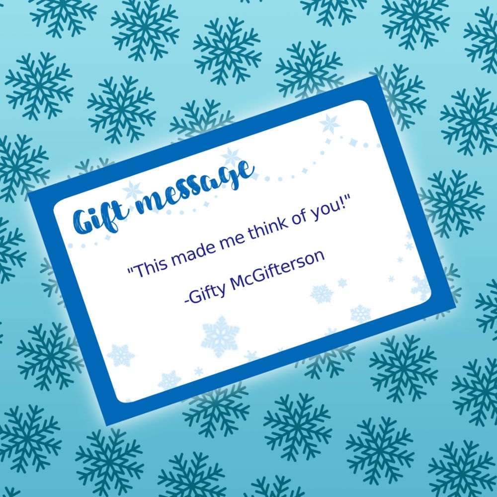 sample gift message on a cute card with snowflakes
