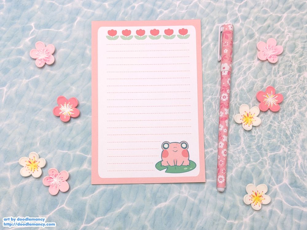 notepad with a cute froggy design