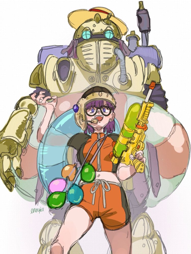 Lucca and Robo armed w super soaker, water balloons, and pool donuts. Ready for a beach battle 💪🔥