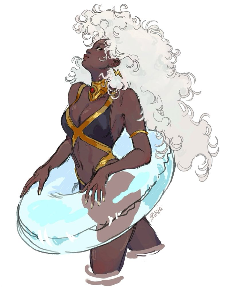 I’ve really been wanting to sketch Storm lately and finally snuck her in 😁 Ororo at the beach ⛈️