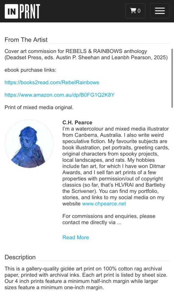 From The Artist
Cover art commission for REBELS & RAINBOWS anthology (Deadset Press, eds. Austin P. Sheehan and Leanbh Pearson, 2025)
ebook purchase links:
https://books2read.com/RebelRainbows
https://www.amazon.com.au/dp/B0FG1Q2K8Y
