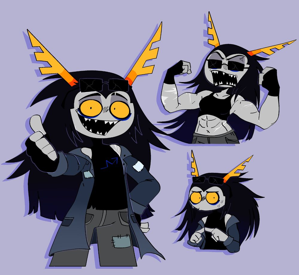 Verkie Eggoge / Witch of Void / she/her
Old oc made back in 2021, hence probably why she's just..essentially genderbent equius. Maybe I'll make a dumbass fannon thing that they're somehow related or someshit.

Also never drawing muscles again holy shit.