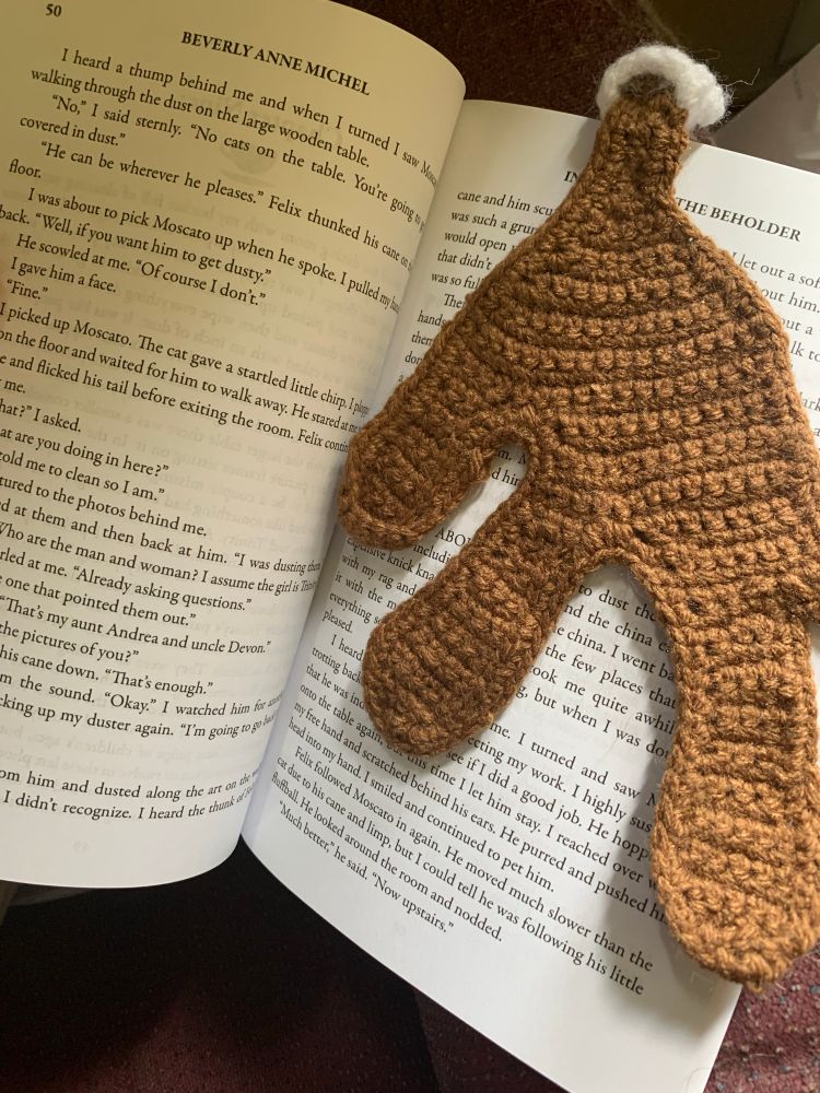 Crochet spilled coffee bookmark. 