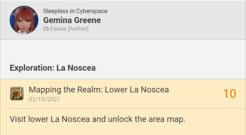 Achievement for Gemina Greene

Exploration: La Noscea
Mapping the Realm: Lower La Noscea

02/15/2021