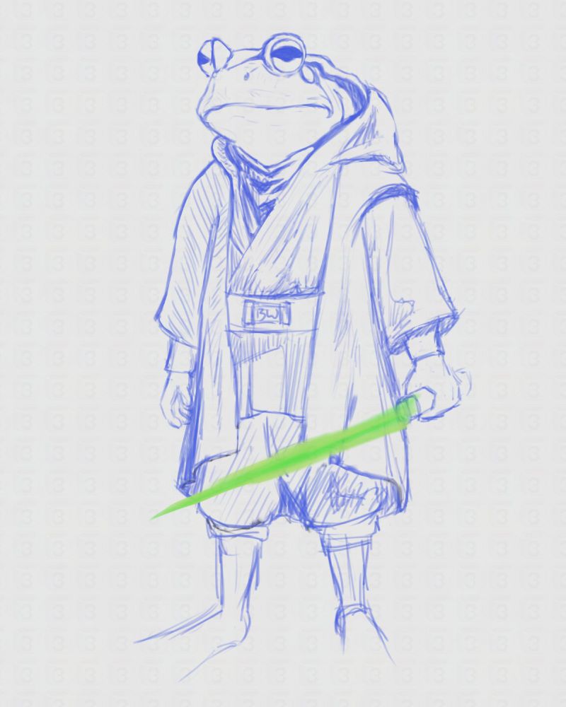Frog Jedi with a green lightsaber.