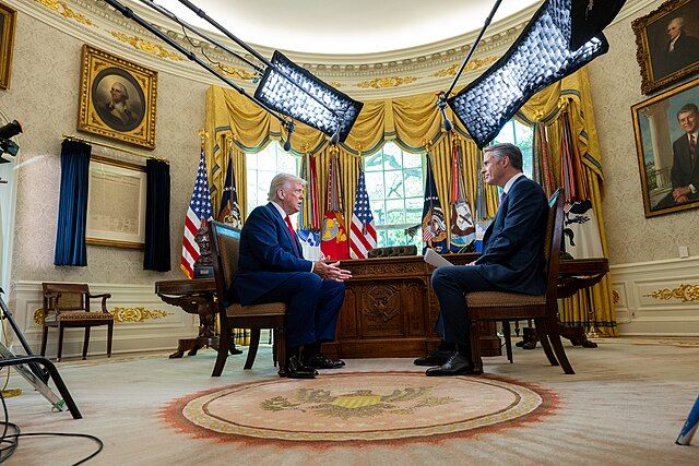 President Donald Trump is interviewed by Terry Moran from ABC News in the Oval Office, Tuesday, April 29, 2025. (Official White House Photo by Joyce N. Boghosian)