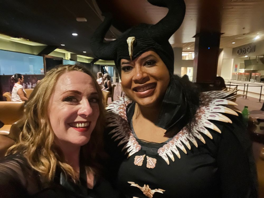 Amy Nemmity with Nyla Rose. Nyla is dressed as Maleficent because of COURSE she would show up to a party and be the most badass person there. She is an ICON for the ages 
