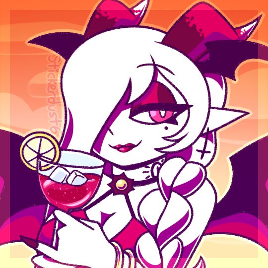 A summer themed icon of an albino succubus with a tropical red drink