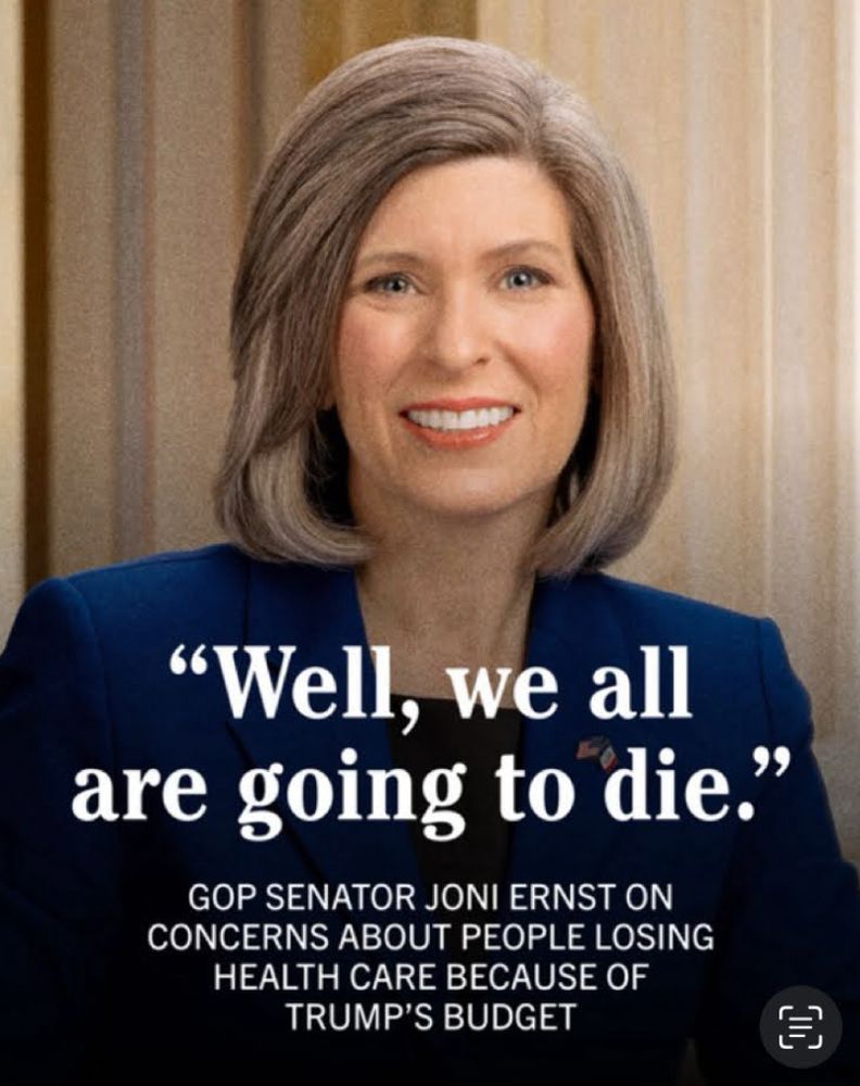 picture of Joni Ernst with her quote "We're all going to die" 