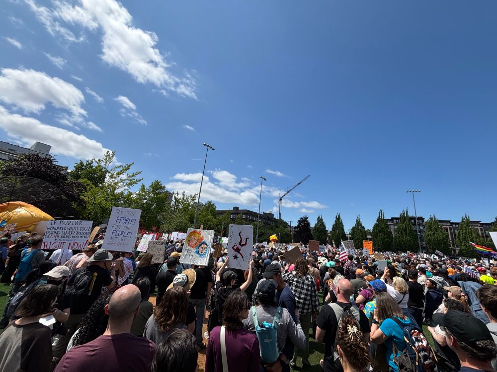 A large crowd of protestors in Seattle