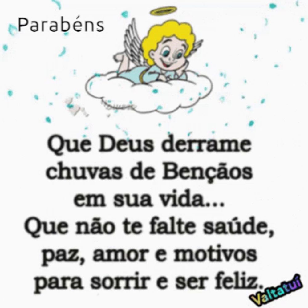 a cartoon angel laying on a cloud with the words " que deus derrame chuvas de bencaos em sua vida "